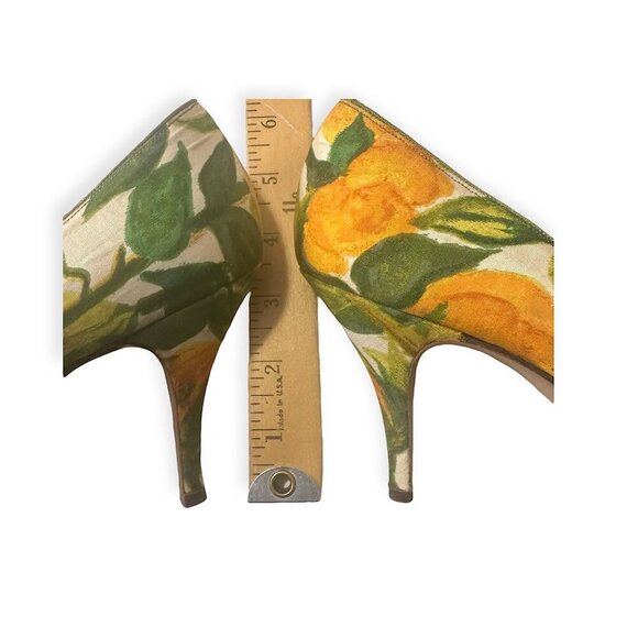Vintage Delman Citrus Yellow Floral Print Pumps 6B – 1950s High Heels - Picture 11 of 14